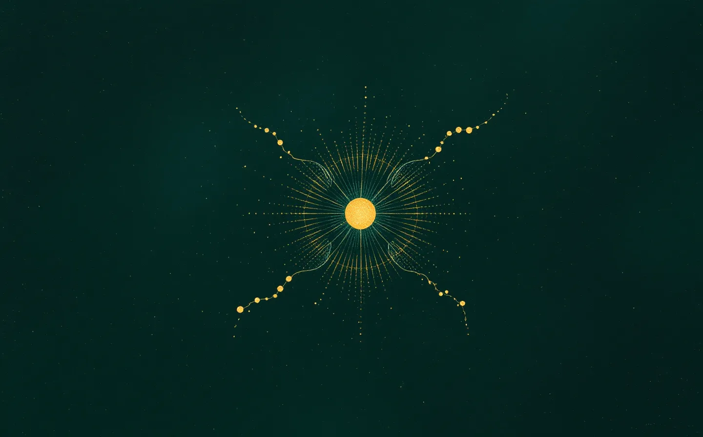 A fine engraved naturalist specimen plate of an abstract coiled peptide chain holding a single luminous zinc-gold node, in emerald and teal on a deep cool-teal ground